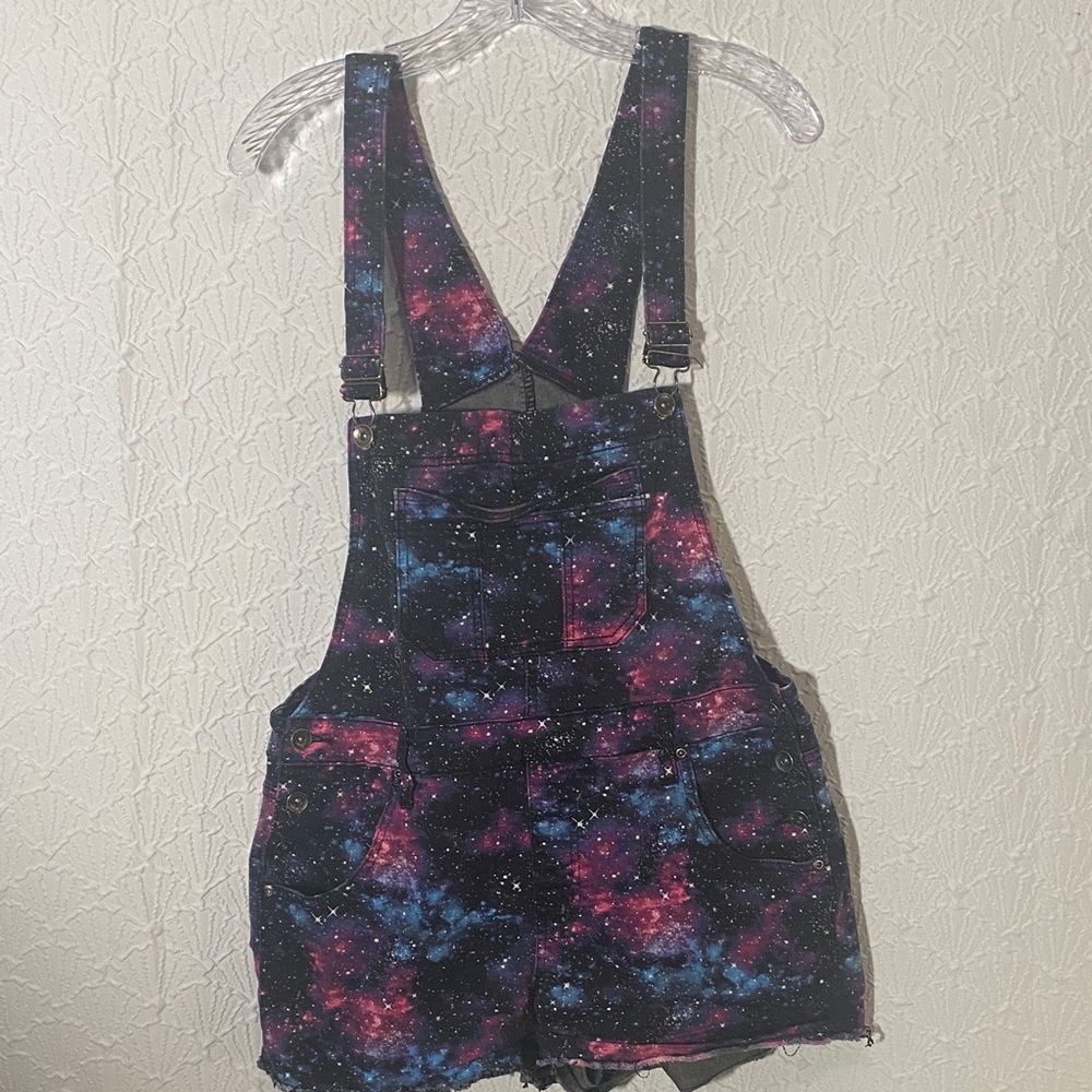 Galaxy Print HT Denim Overalls Women's Shorts Large Bold Baddie Inspiring Free